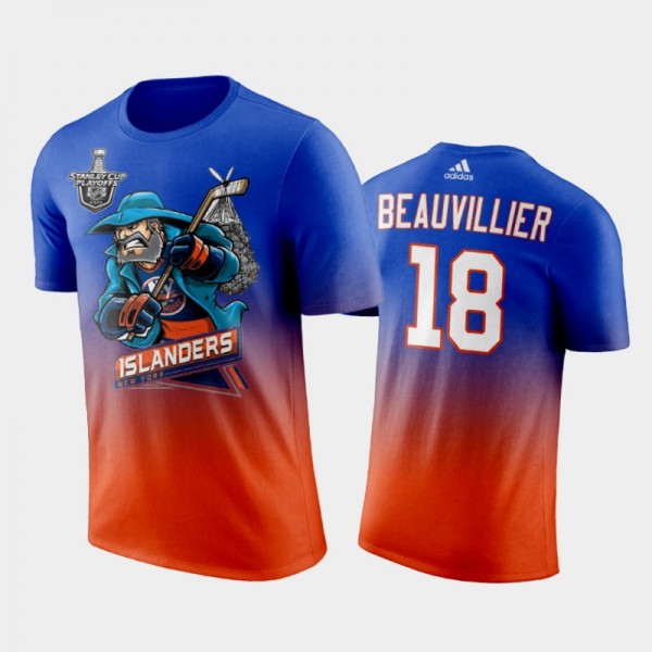 New York Islanders Anthony Beauvillier #18 Cartoon Gradient 2020 Stanley Playoffs Royal T-Shirt