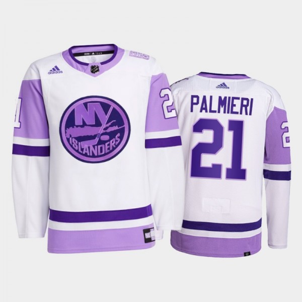 New York Islanders 2021 HockeyFightsCancer Kyle Palmieri White #21 Primegreen Jersey