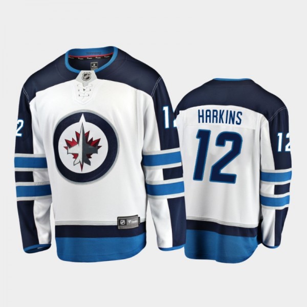Men's Winnipeg Jets Jansen Harkins #12 Away White 2020-21 Breakaway Player Jersey