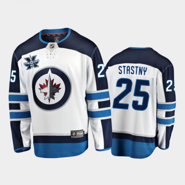 Men Winnipeg Jets Paul Stastny #25 Away White 2020-21 10th Anniversary Jersey