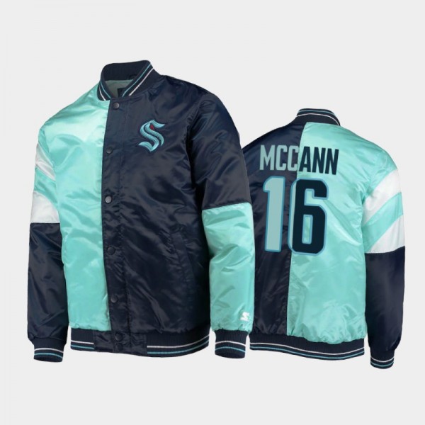 Jared McCann Seattle Kraken Full-Snap Varsity Satin Blue Jacket Color Block