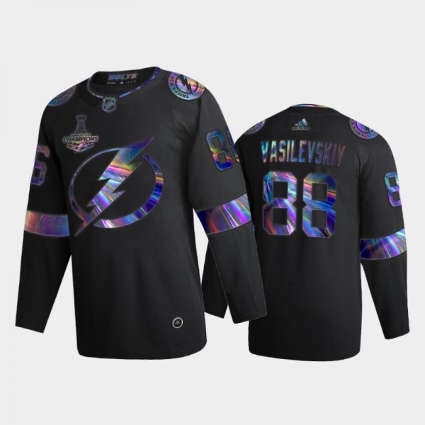 Men's Tampa Bay Lightning Andrei Vasilevskiy #88 Iridescent Holographic Black Authentic Jersey