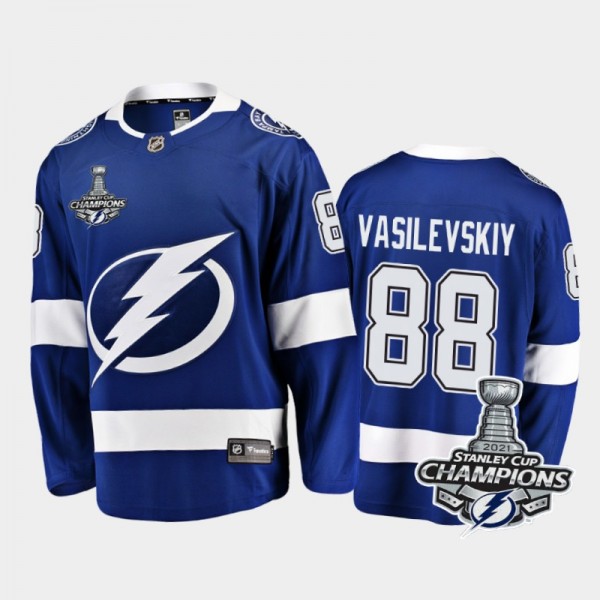 Tampa Bay Lightning #88 Andrei Vasilevskiy 2021 Stanley Cup Champions Blue Home Jersey