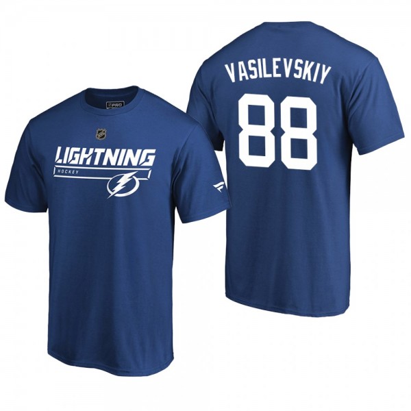 Men's Tampa Bay Lightning Andrei Vasilevskiy #88 Rinkside Collection Prime Authentic Pro Blue T-shirt