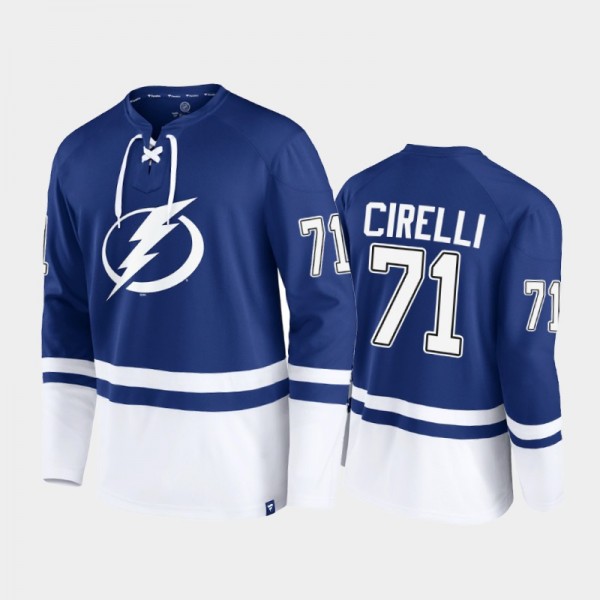 Men Tampa Bay Lightning Anthony Cirelli #71 Super Mission Slapshot Lace-Up Pullover Blue Sweatshirt