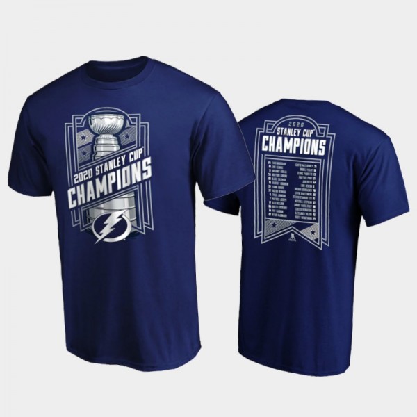 Men's Tampa Bay Lightning 2020 Stanley Cup Champions Give and Go Roster Blue T-Shirt