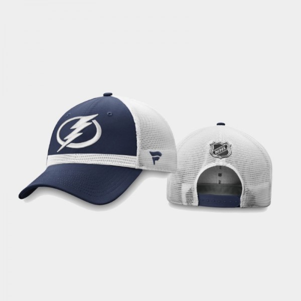 Men's Tampa Bay Lightning Authentic Pro Structured Adjustable Trucker 2020 NHL Draft Blue White Hat