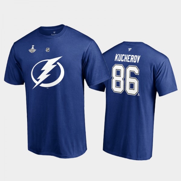 Men Tampa Bay Lightning Nikita Kucherov #86 2021 Stanley Cup Champions Blue T-Shirt