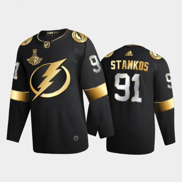Tampa Bay Lightning Steven Stamkos #91 2020 Stanley Cup Champions Black Authentic Golden Limited Jersey