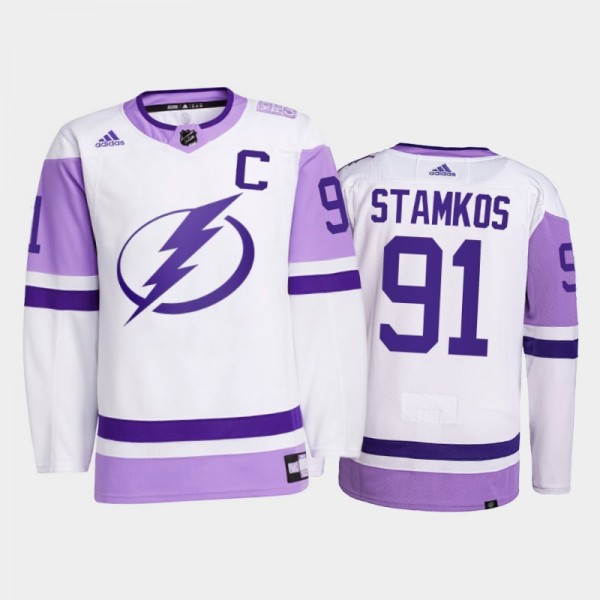 Tampa Bay Lightning 2021 HockeyFightsCancer Steven Stamkos White #91 Primegreen Jersey