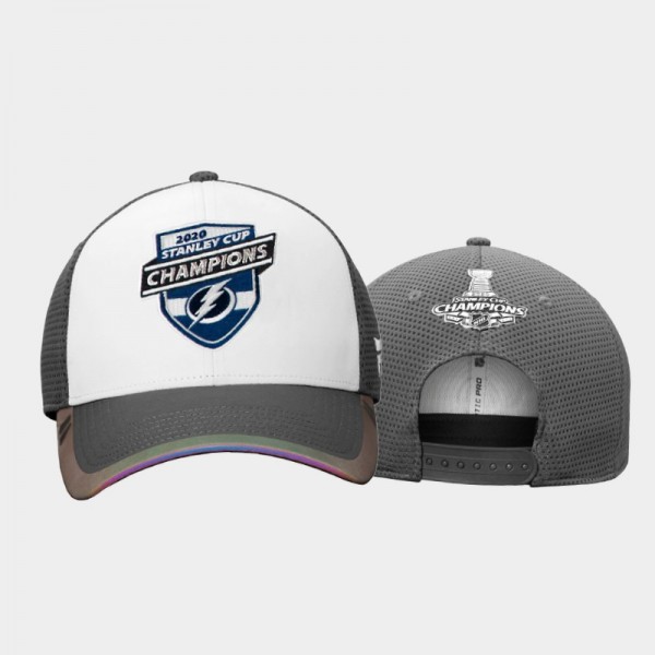 Men Tampa Bay Lightning 2020 Stanley Cup Champions locker Room Adjustable White Hat
