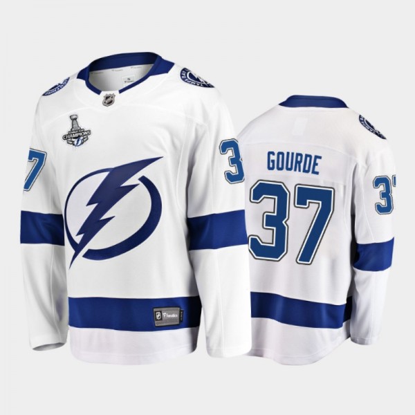 Tampa Bay Lightning Yanni Gourde #37 2020 Stanley Cup Champions White Breakaway Player Away Jersey