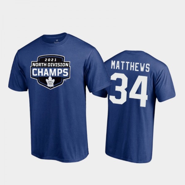 Men's Toronto Maple Leafs Auston Matthews #34 2021 North Division Champions Blue T-Shirt