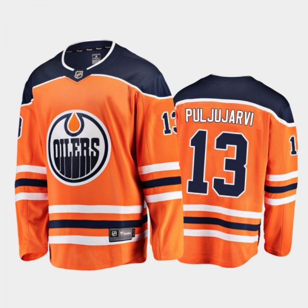 Men's Edmonton Oilers Jesse Puljujarvi #13 Home Orange 2020-21 Breakaway Player Jersey