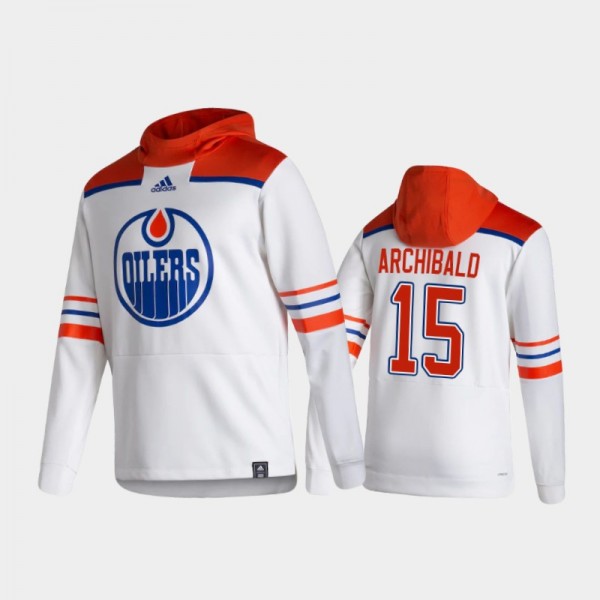 Men's Edmonton Oilers Josh Archibald #15 Authentic Pullover Special Edition 2021 Reverse Retro White Hoodie