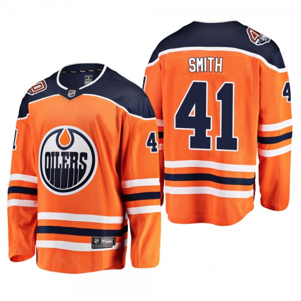 Edmonton Oilers Mike Smith #41 Home Breakaway Play...