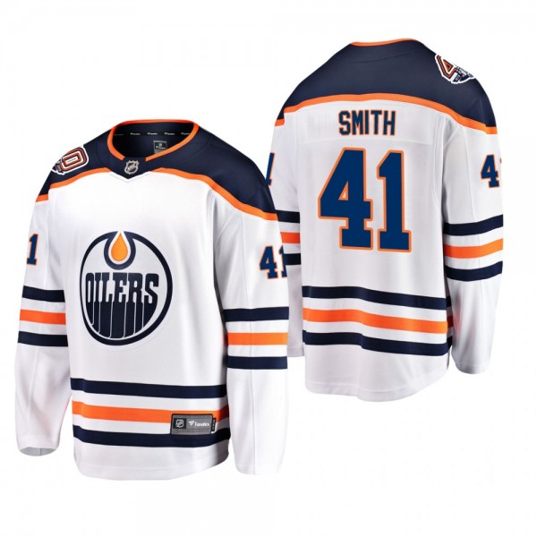 Edmonton Oilers Mike Smith #41 Away Breakaway Play...