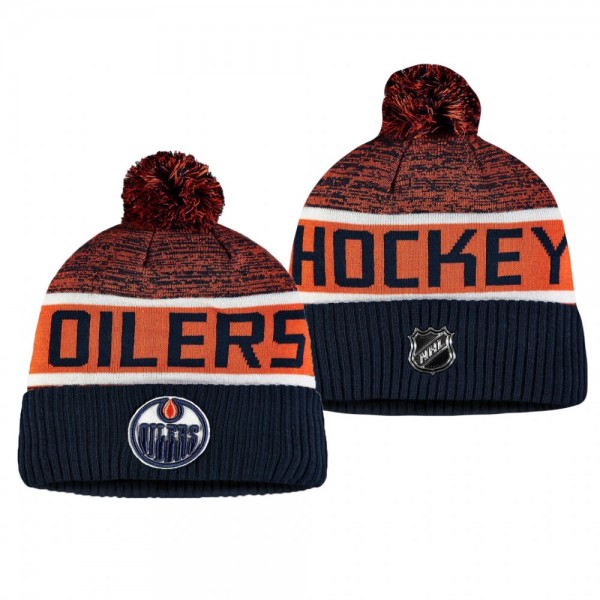 Edmonton Oilers Navy Authentic Pro Rinkside Goalie Cuffed Pom Knit Hat