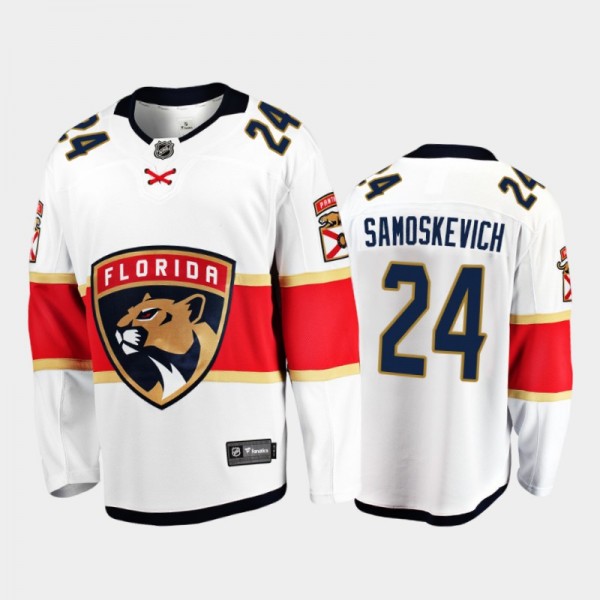 Men Florida Panthers Mackie Samoskevich #24 Away White 2021 NHL Draft Jersey