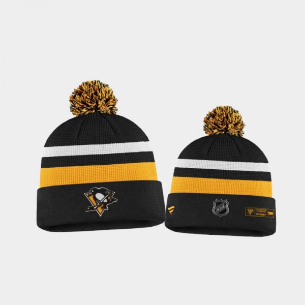 Men's Pittsburgh Penguins Authentic Pro Cuffed Pom 2020 NHL Draft Black Gold Knit Hat