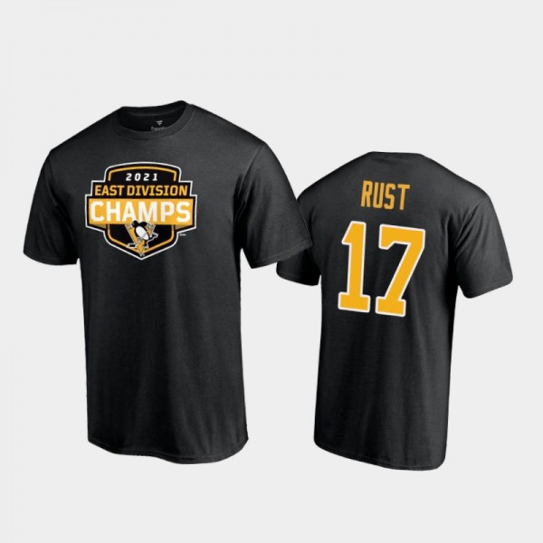 Men's Pittsburgh Penguins Bryan Rust #17 2021 East Division Champions Black T-Shirt