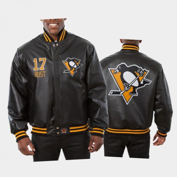 Men's Pittsburgh Penguins Bryan Rust #17 Full-Snap JH Design All-Leather Black Jacket