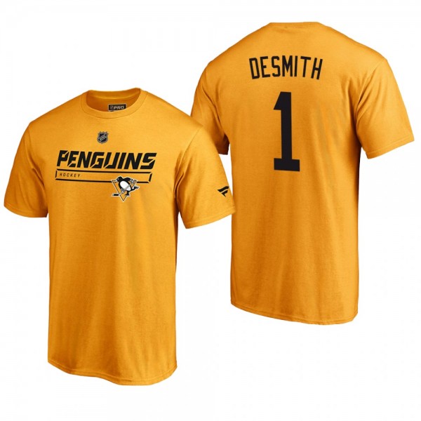 Men's Pittsburgh Penguins Casey DeSmith #1 Rinkside Collection Prime Authentic Pro Gold T-shirt