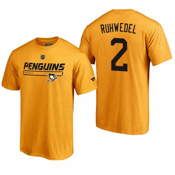 Men's Pittsburgh Penguins Chad Ruhwedel #2 Rinkside Collection Prime Authentic Pro Gold T-shirt