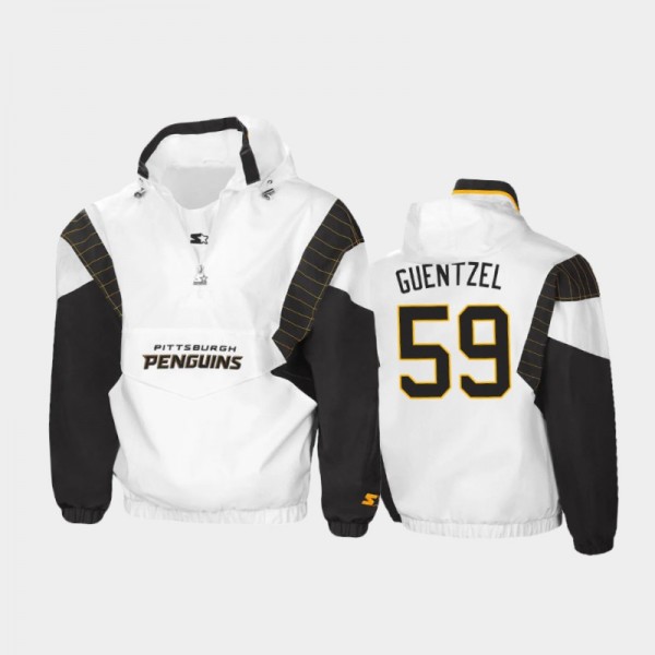 Men's Pittsburgh Penguins Jake Guentzel #59 Half-Zip Spring Trainer White Jacket