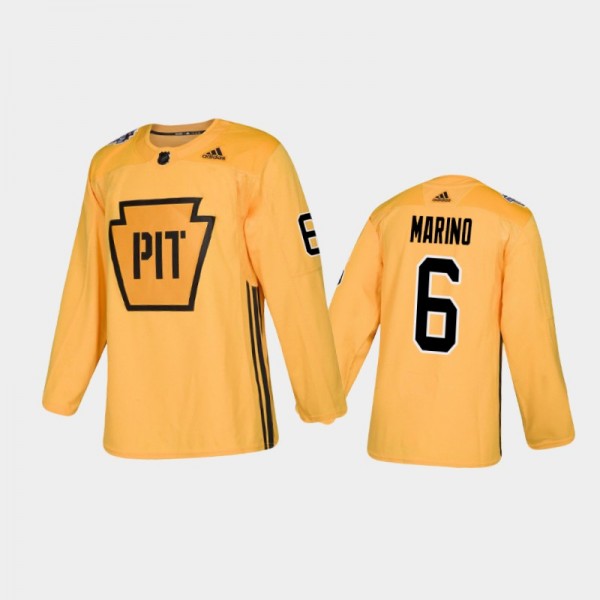 Men's Pittsburgh Penguins John Marino #6 Practice Gold Authentic Jersey