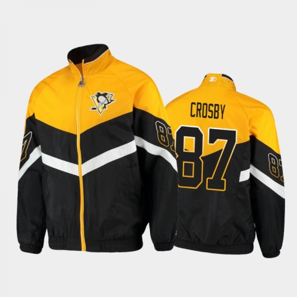 Penguins Sidney Crosby #87 The Bench Coach Raglan Full-Zip Jacket Black Gold