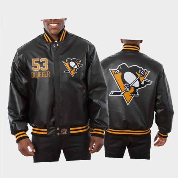 Men's Pittsburgh Penguins Teddy Blueger #53 Full-Snap JH Design All-Leather Black Jacket