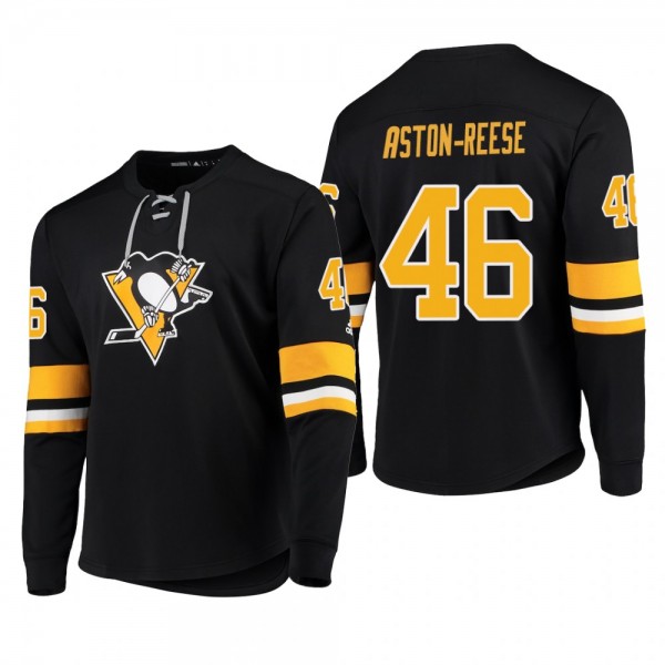 Penguins Zach Aston-Reese #46 Adidas Platinum Long Sleeve 2018-19 Cheap Jersey T-Shirt Black