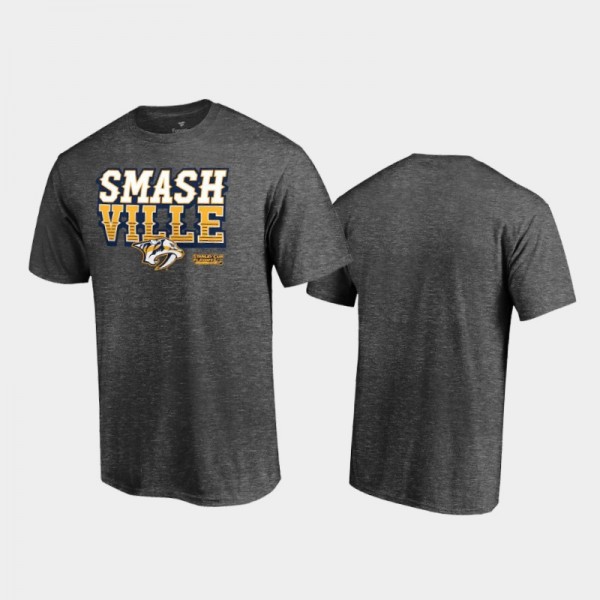 Men's Nashville Predators 2021 Stanley Cup Playoffs Heads Up Play Charcoal T-Shirt
