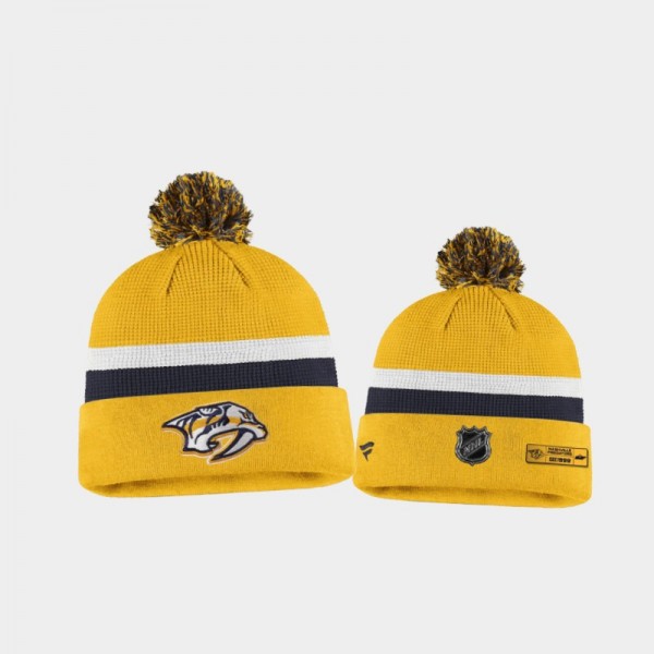 Men's Nashville Predators Authentic Pro Cuffed Pom 2020 NHL Draft Yellow Navy Knit Hat