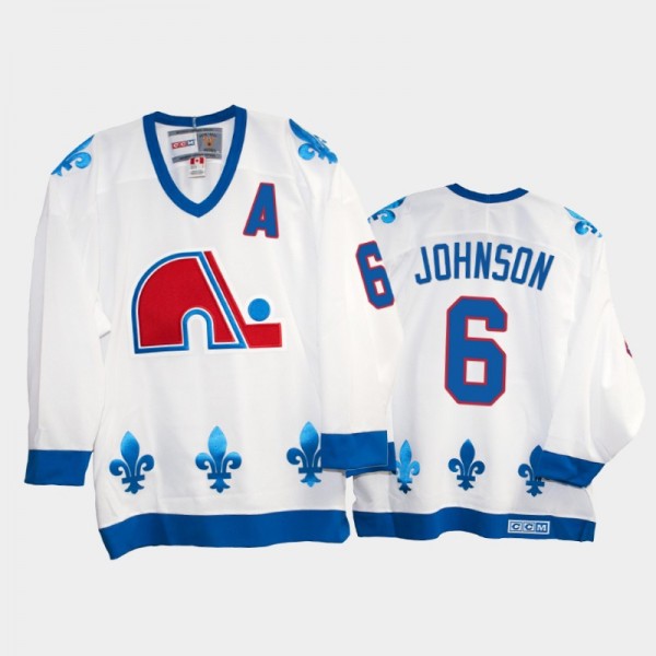 Arik Johnson #6 Quebec Nordiques Heritage Vintage White Replica Jersey