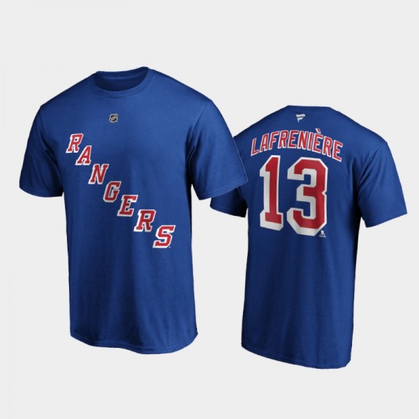 Rangers Alexis Lafreniere #13 2020 NHL Draft 1st Authentic Stack Name & Number Blue T-Shirt