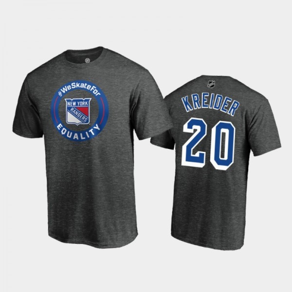 New York Rangers Chris Kreider #20 Equality WeSkateFor Heather Charcoal T-Shirt