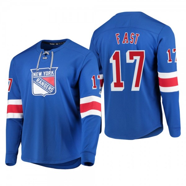 Rangers Jesper Fast #17 Platinum Long Sleeve 2018-19 Cheap Jersey T-Shirt Blue