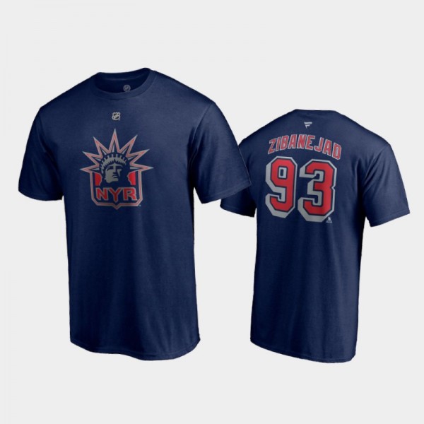 Men's New York Rangers Mika Zibanejad #93 Special Edition Authentic Stack 2021 Reverse Retro Navy T-Shirt