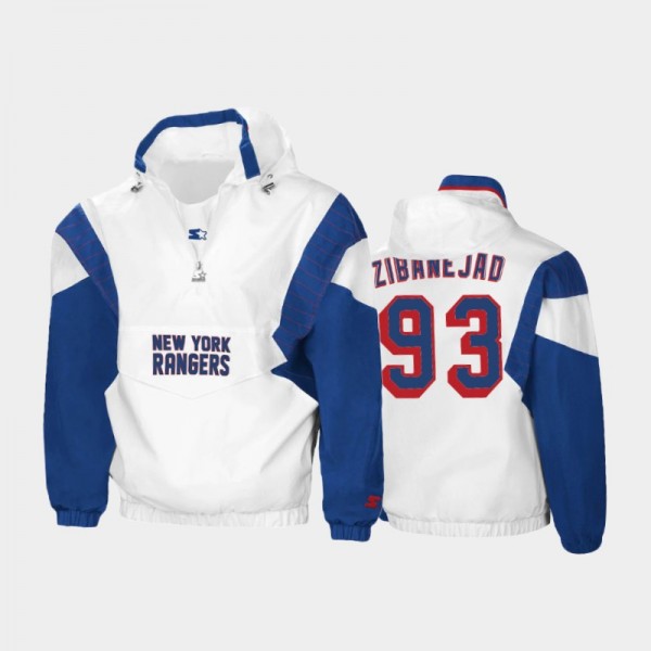Men's New York Rangers Mika Zibanejad #93 Half-Zip Spring Trainer White Jacket