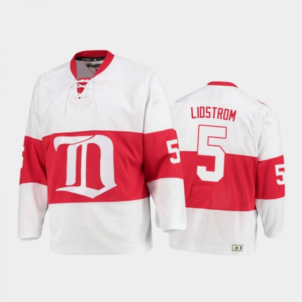 Men's Detroit Red Wings Nicklas Lidstrom #5 Heritage White Authentic Jersey