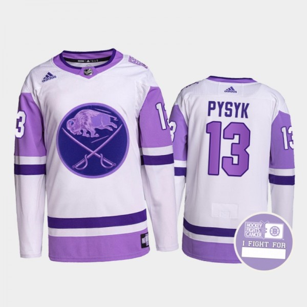 Buffalo Sabres Hockey Fights Cancer Mark Pysyk White Purple #13 Primegreen Jersey