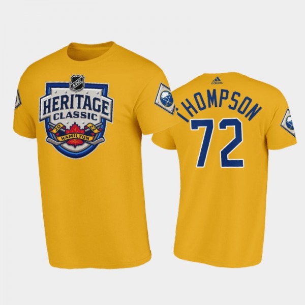 Men Buffalo Sabres Tage Thompson #72 2022 Heritage Classic Gold T-Shirt