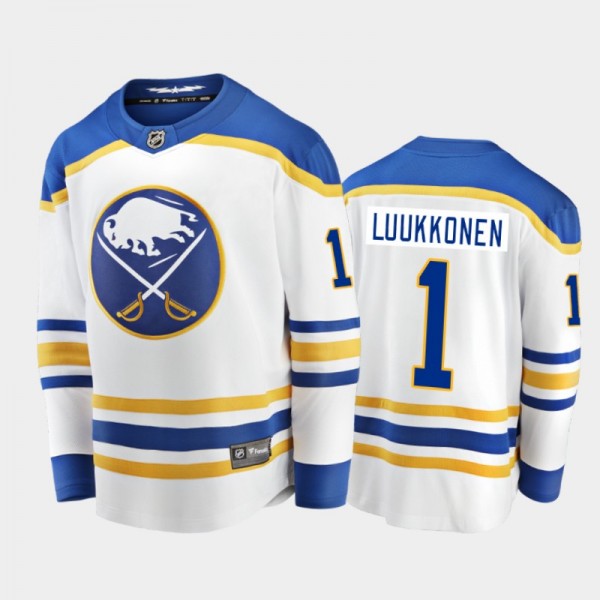 Men's Buffalo Sabres Ukko-Pekka Luukkonen #1 Away White 2021 Jersey