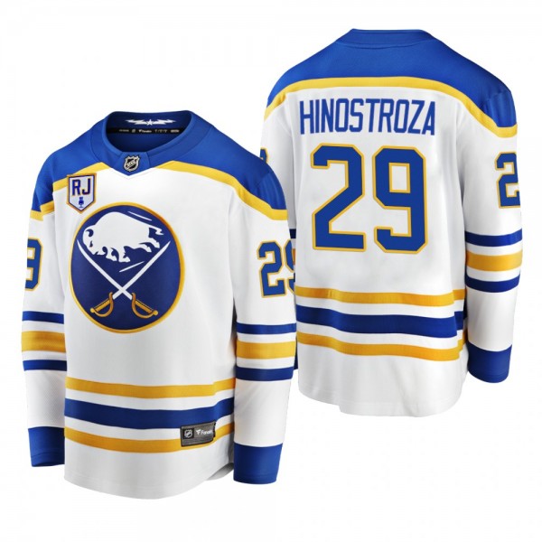Buffalo Sabres Vinnie Hinostroza Honor Rick Jeanneret patch Jersey White