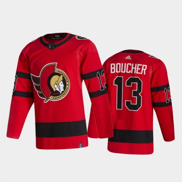 Men Ottawa Senators Tyler Boucher #13 2021 Reverse Retro Red 2021 NHL Draft Jersey