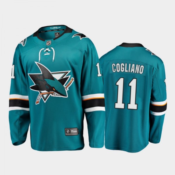 Sharks Andrew Cogliano #11 Home 2021 Teal Player J...
