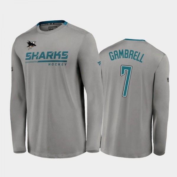 Men's San Jose Sharks Dylan Gambrell #7 Locker Room Long Sleeve Special Edition Gray T-Shirt