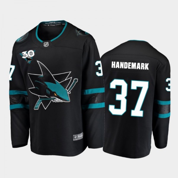 Men's San Jose Sharks Frederik Handemark #37 Alternate Black 2020-21 30th Anniversary Jersey